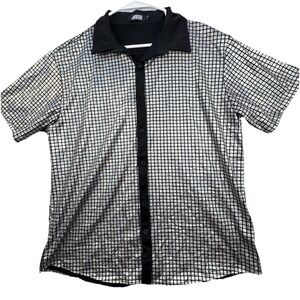 Jogal Disco Dress Shirt Men's XL Silver and Black Flashy Iridescent 70's Costume